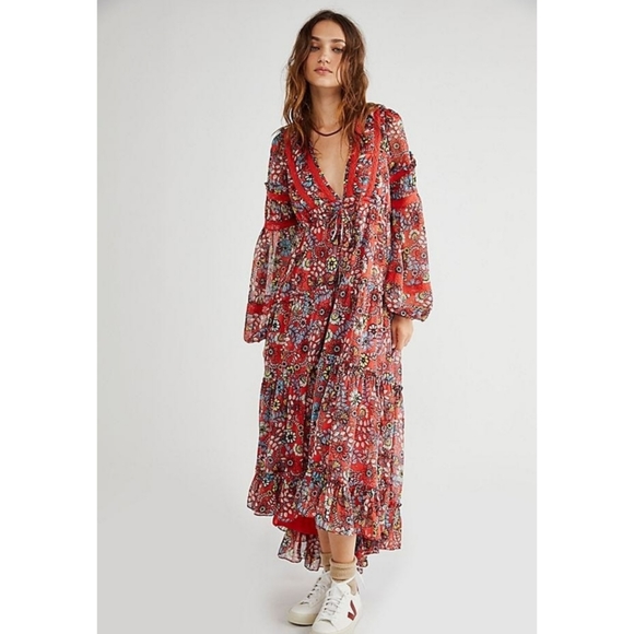 Free People × Cassis Printed Chiffon Dress - Picture 1 of 15